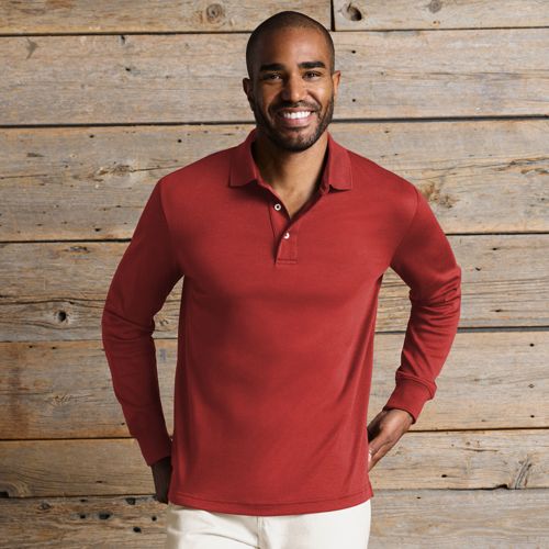 Men's Long Sleeve Supima Polo Shirt, Traditional Fit | Lands' End
