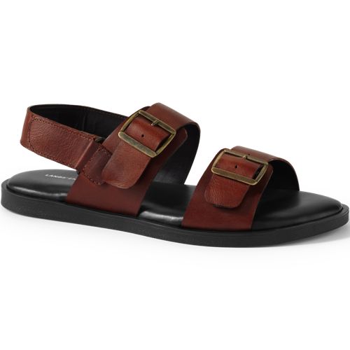 Lands\' End mens Size 11D Brown Leather Hiking Sandals Adjustable Straps Lands End Mesh Leather Hiking Water Shoes Sandals Brown  main image 4