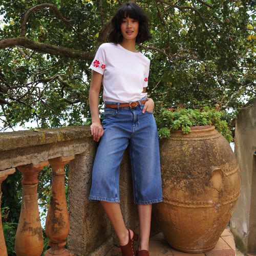 Women's Soft Comfort Linen Blend Denim Culottes