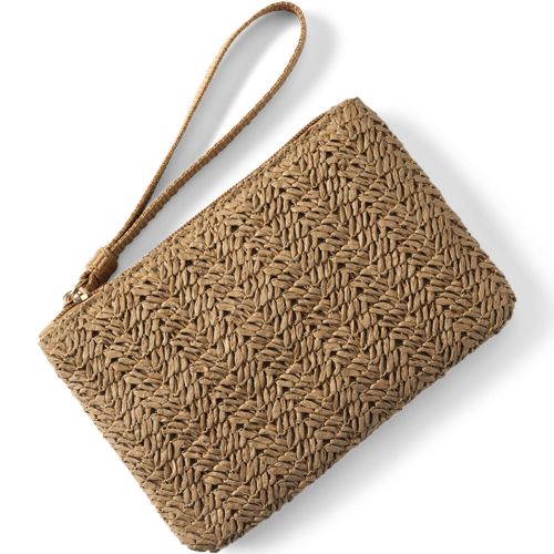 Zip Top Straw Wristlet Bag